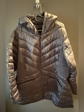 Lane Bryant Metallic Gray Charcoal  Hooded Packable Puffer Coat - Light Weight